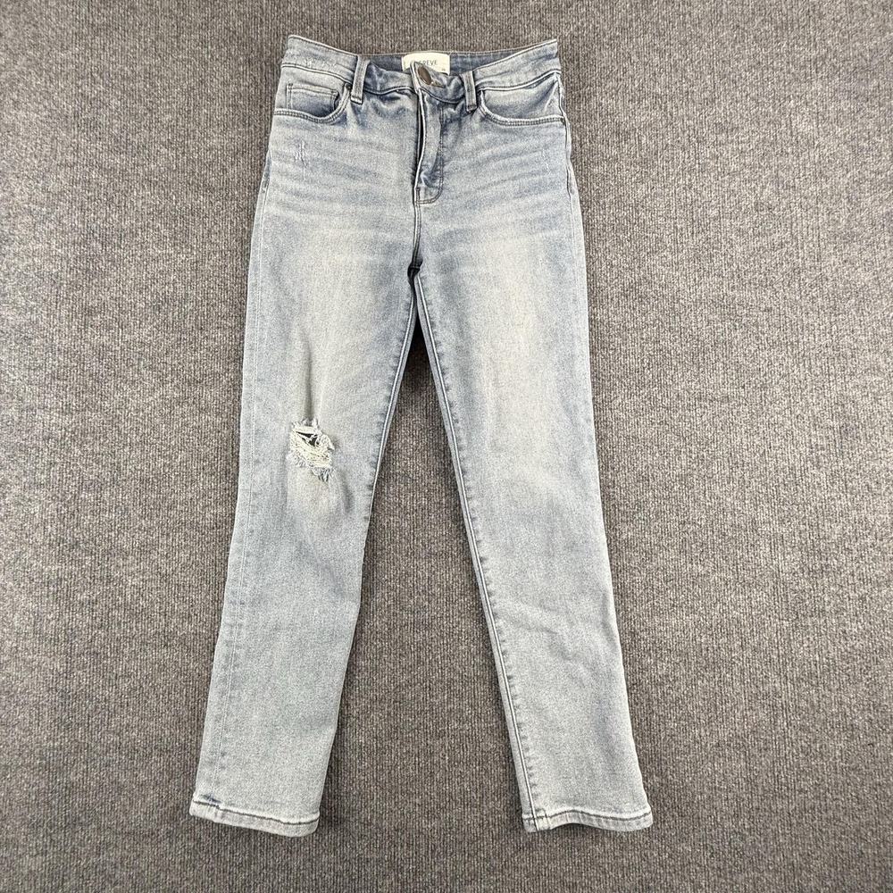 Evereve The‎ Ever Straight Jeans Womens 26 Light Wash Mid Rise Distressed Denim